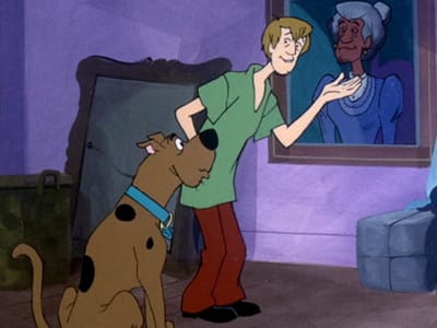 Shaggy and Scooby look at old portraits