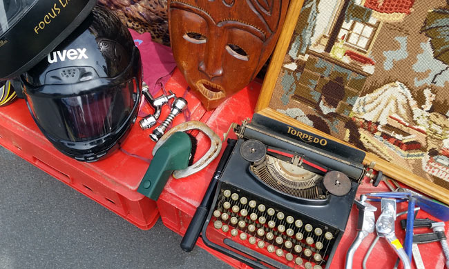 bike helmet, mask, typewriter