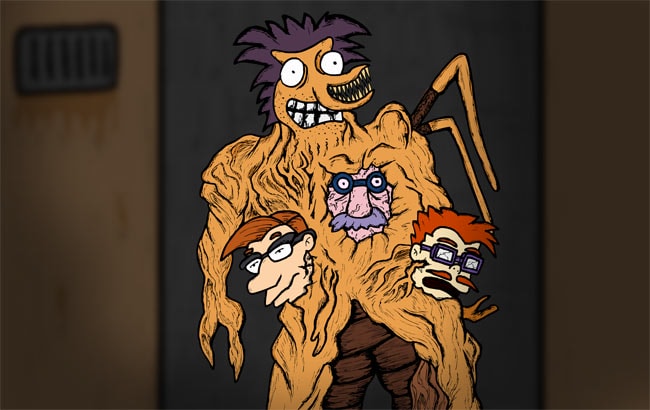 Stu, Grandpa, Drew, and Chaz as The Thing