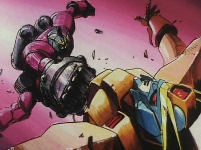 Two Gundams fight