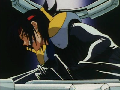 Domon getting on Mobile Trace System suit