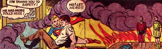 Supergirl carrying Al away from fire