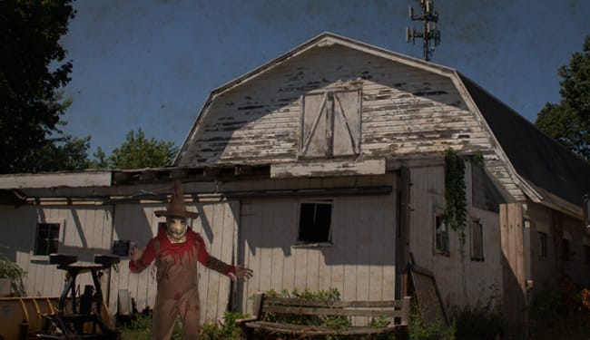 farm with scarecrow