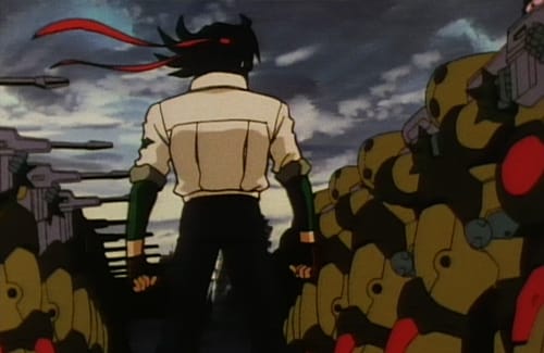Domon in front of Death Army suits