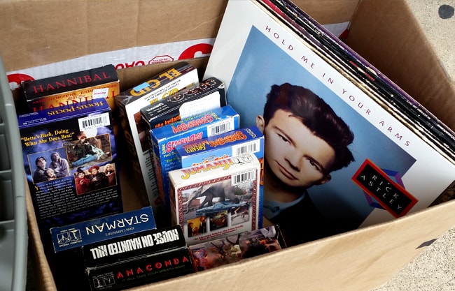 Tapes in box with Rick Astley album