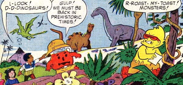 Kool-Aid man and co with dinosaurs
