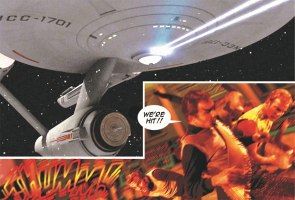 Enterprise firing phasers at Klingon ship