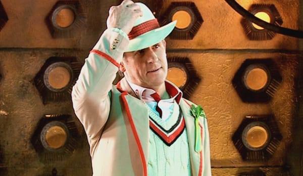 Fifth Doctor putting on hat