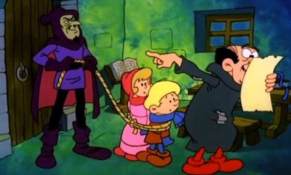 Stranger with kids and Gargamel with spell