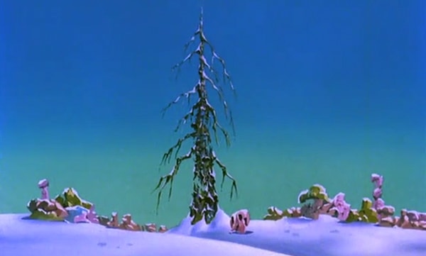 Withered Christmas tree and destroyed Smurf village
