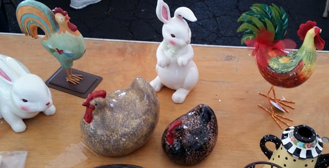 Chicken and rabbit sculptures