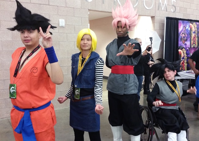 Goku, Android 18, two Goku Black cosplay